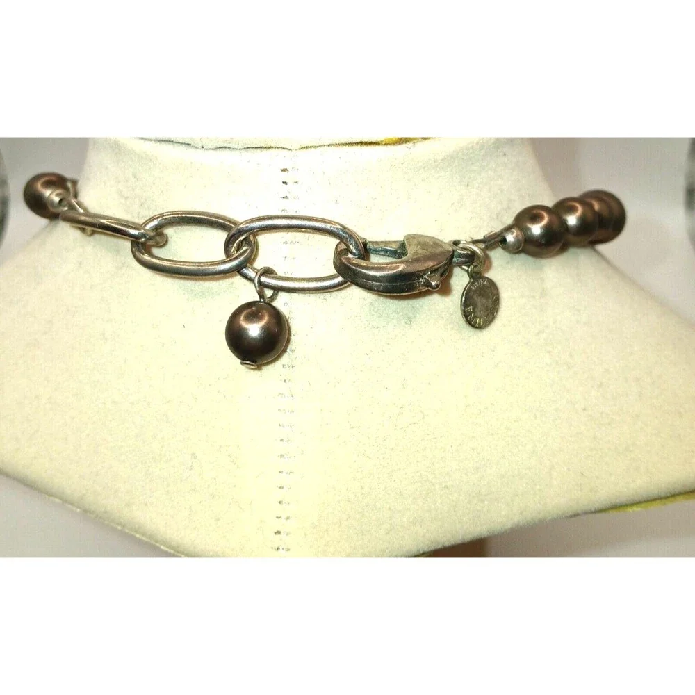Emily Ray Bronze Tone Beaded Pendant Necklace Antique Gold Tone Signed 17 inches
